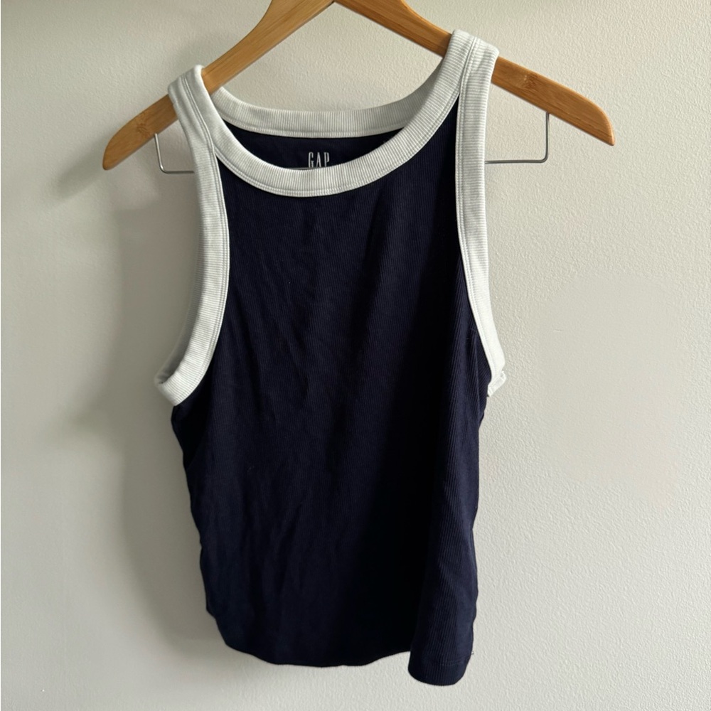 GAP Blue and White Fitted Tank Top